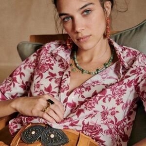 Sezane Floral Red and White Blouse